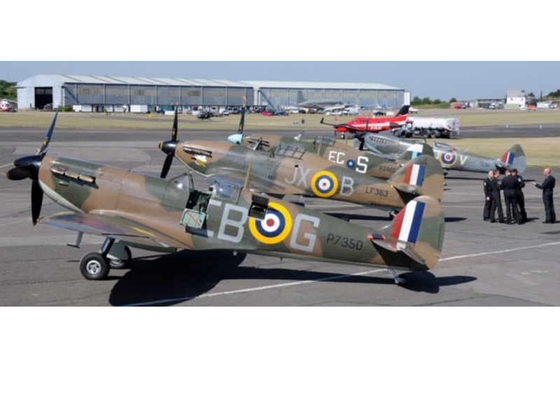 Hurricanes and spitfires of RAF Battle of Britain Flight return to North Weald Airfield in 2015