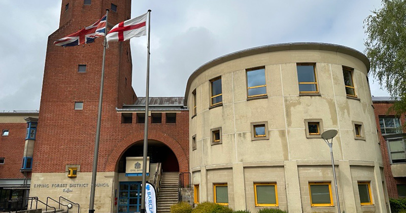 Flag of St George flying alongside the Union flag in Epping