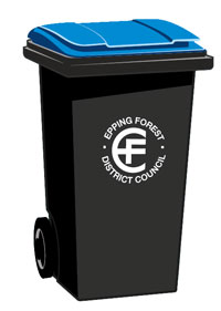 Blue-lidded recycling bin