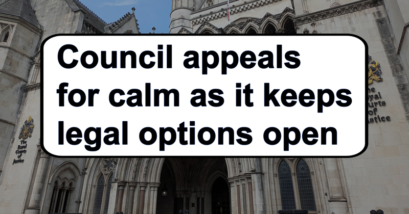 Council appeals for calm as it keeps legal options open