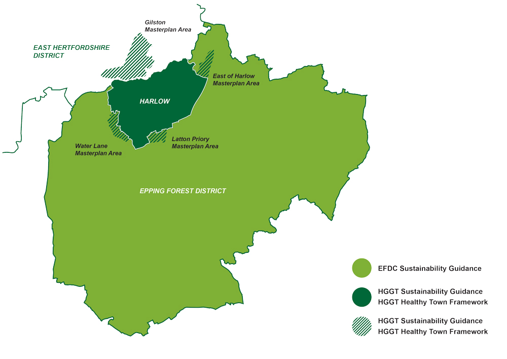 Map showing how the various documents relate to different areas of development within the district and surrounding areas