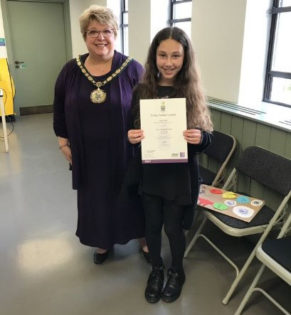 Cllr Helen Kane with award recipient and their certificate