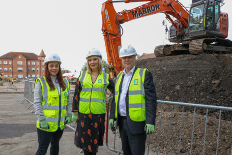 Karen Telling, Qualis Commercial, Cllr Holly Whitbread and Cllr Chris Whitbread at the building site for new Multi-story car park
