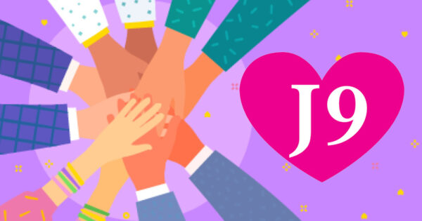 J9 logo with 10 hands in together
