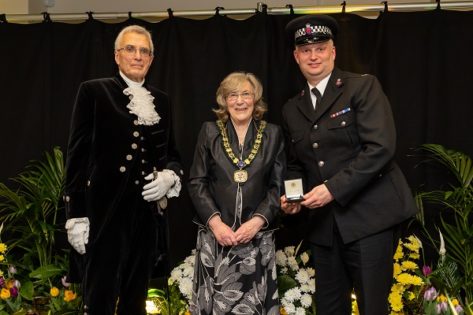 High Sheriff of Essex Mr Nick Alston DL, Chairman of the Council, Mary Sartin and PC Marc Arnold