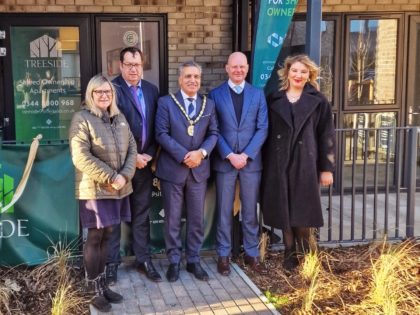 Helen Evans (Deputy CEO) and David Gooch (Executive Director for Development in London and Herts) from SNG, Cllr Sunger, Matt Calladine (Main Board Development Director from Fairview New Homes, and Cllr Holly Whitbread.