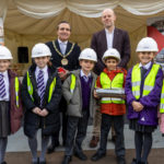 Epping Primary School pupils with Chairman Darshan Sunger and Dan Walker of Places Leisure